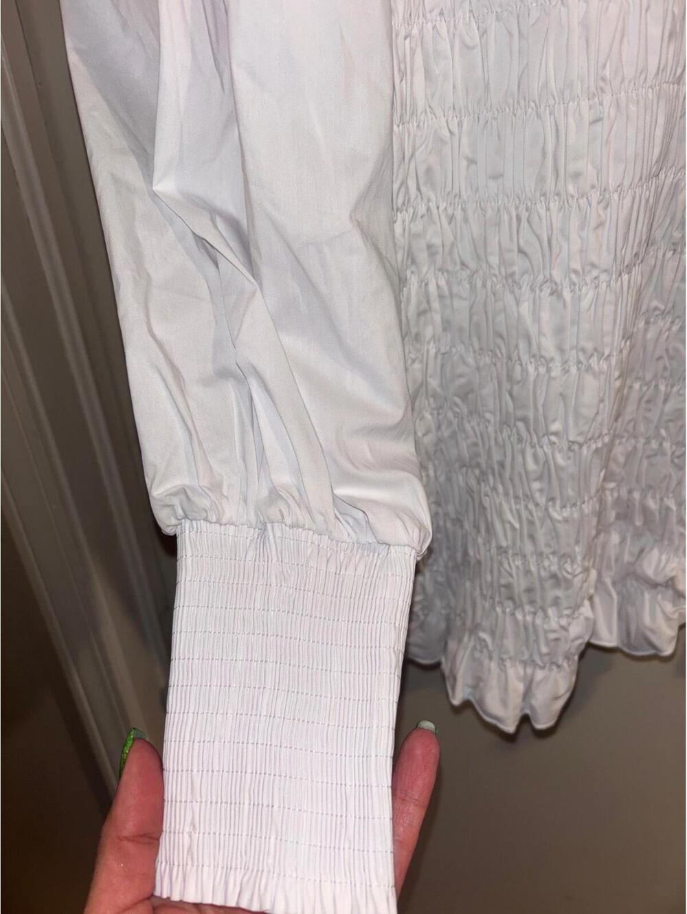 NWT Choosy White Smocked Mini Dress Large Cottagecore Puff Sleeve | Stretch Fit - Picture 6 of 6